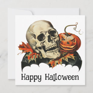 Carte de vœux Vintage Halloween Crâne & Citrouille