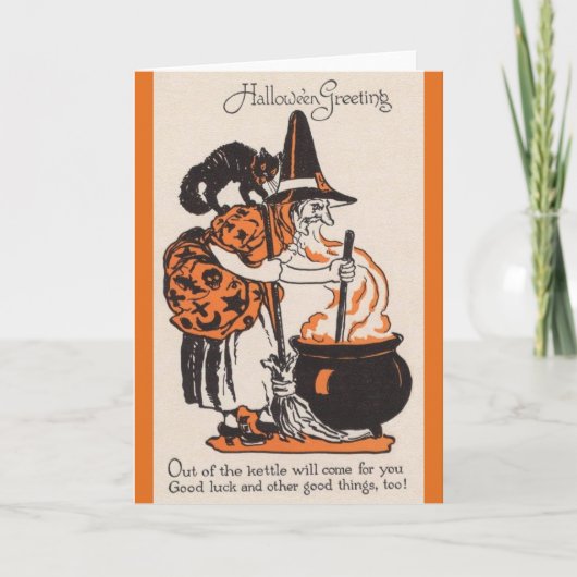 Carte de voeux vintage Halloween Good Luck Brew (Devant)