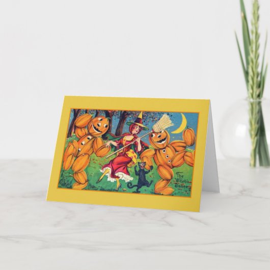Carte de voeux vintage Halloween Witch Dance (Devant)