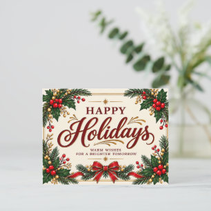 Carte de vœux vintage Holly Happy Holidays Noël