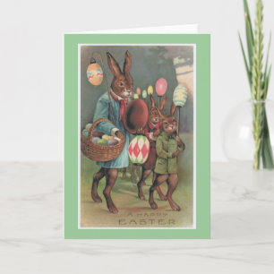 Carte de voeux Vintage lapin et oeufs de Pâques