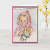 Carte de voeux vintage nouvelle fille bébé (Fleur jaune)