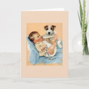 Carte de voeux vintage pour bébé et chien