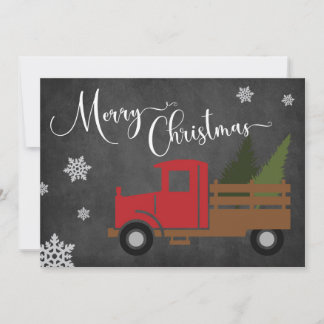 Carte de voeux vintage Red Christmas Tree Truck