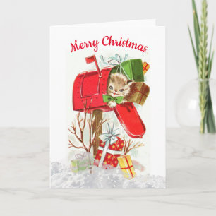 Carte de voeux vintage Retro Christmas Cat
