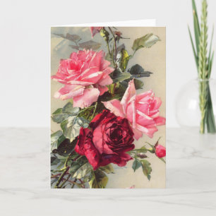 Carte de voeux vintage rose et rouge Roses