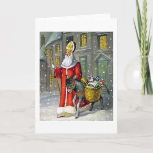 Carte de voeux vintage Saint Nicolas et Donkey (Devant)