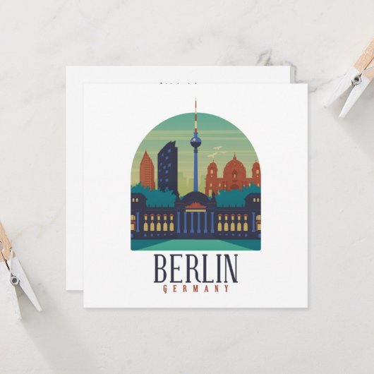 Carte de voeux Vintage Skyline Berlin Allemagne (Devant/Arrière en situation)