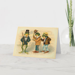 Carte de voeux Vintage "Trois grenouilles sociable