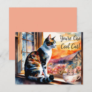 Carte de voeux Watercolor Cat and Mouse