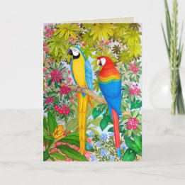 Carte de voeux Watercolor Tropical Macaw Parrots