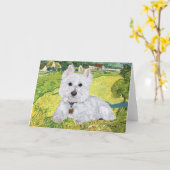 Carte de voeux Westie (Fleur jaune)