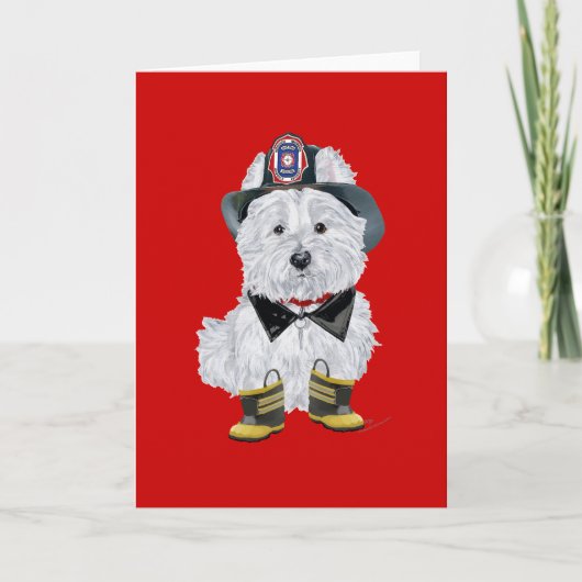 Carte de voeux Westie Firefighter personnalisée (Devant)
