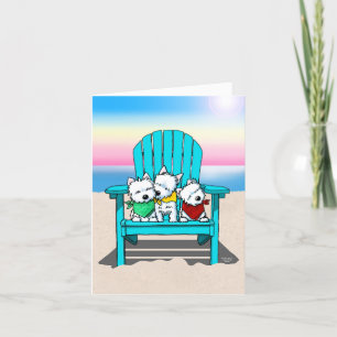 Carte de voeux Westie Terrier Beach Trio