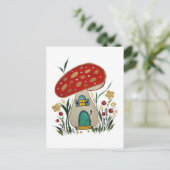 Carte de voeux whimsical champignon, maison de fée (Debout devant)