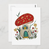 Carte de voeux whimsical champignon, maison de fée (Devant / Derrière)