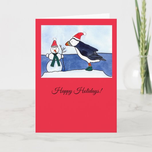 Carte de voeux Whimsical Puffin Noël (Devant)