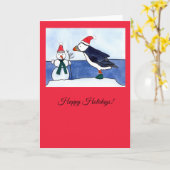 Carte de voeux Whimsical Puffin Noël (Fleur jaune)