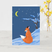 Carte de voeux Winter Night Fox (Fleur jaune)