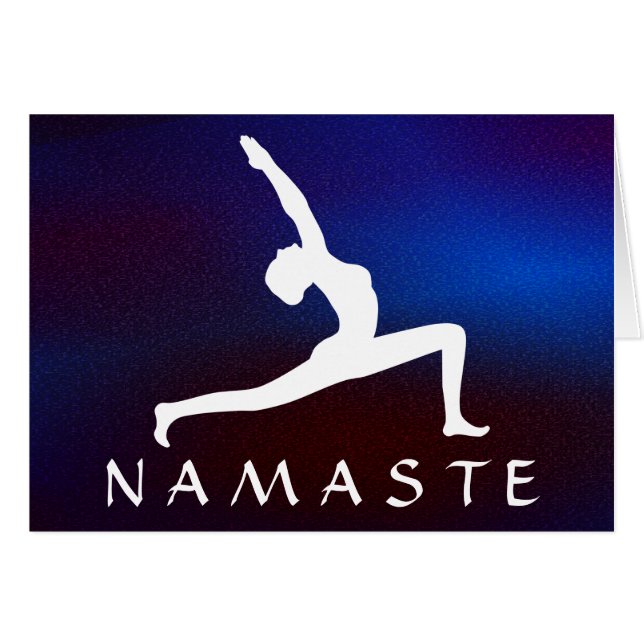 Carte de voeux Yoga Pose Blanc Silhouette Bleu (Devant horizontal)
