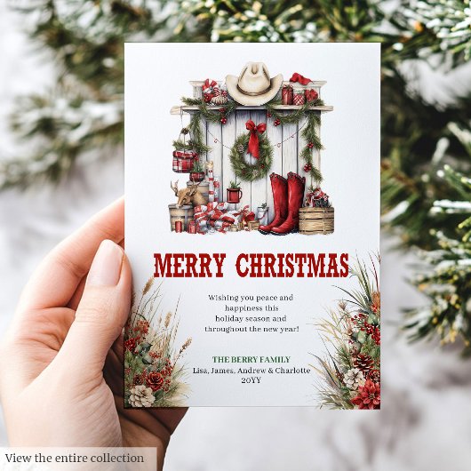carte de vœux Yuletide Yeehaw avec bottes de cowbo