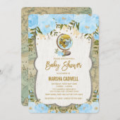 Carte de voyage Baby shower Aventure Globe Invitat (Devant / Derrière)