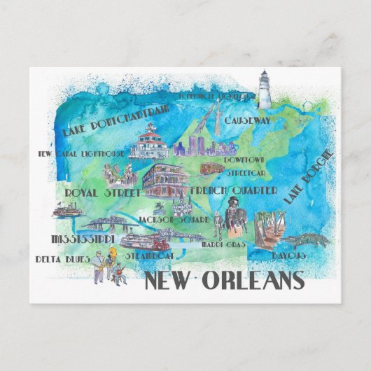 Carte de voyage de la Nouvelle-Orléans Louisiane (Devant)