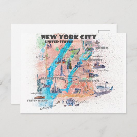Carte de voyage de New York avec carte des rues  (Devant / Derrière)