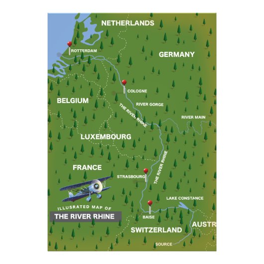 Carte de voyage du Rhin rétro. Impression photo (Devant)