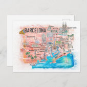 Carte de voyage illustrée de Barcelone avec les ro (Devant / Derrière)