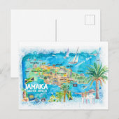Carte de voyage illustrée de Jamaïque avec routes (Devant / Derrière)