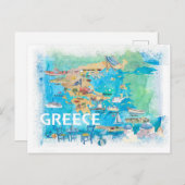 Carte de voyage illustrée de la Grèce avec des mon (Devant / Derrière)
