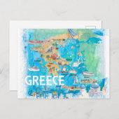 Carte de voyage illustrée de la Grèce avec des mon (Devant / Derrière)