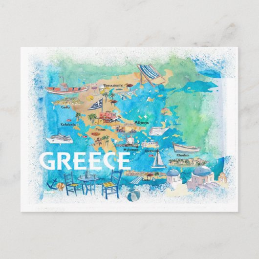 Carte de voyage illustrée de la Grèce avec des mon (Devant)