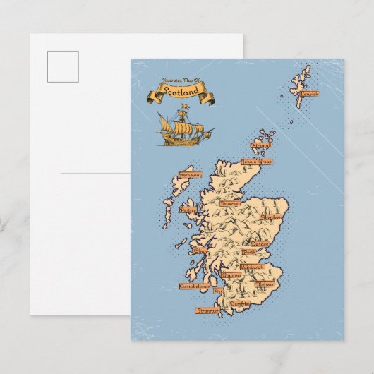 Carte de voyage illustrée de l'Écosse (Devant / Derrière)