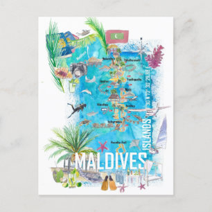 Carte de voyage illustrée des îles Maldives