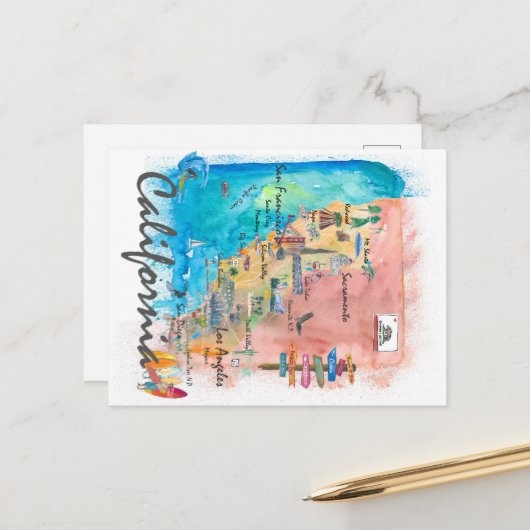 Carte de voyage Retro en Californie (Devant/Arrière en situation)