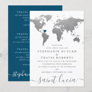 Carte de voyage Silver World pour mariage de desti