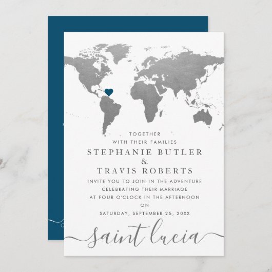 Carte de voyage Silver World pour un mariage de de (Devant / Derrière)