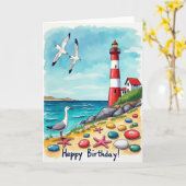 Carte de vue côtière pour anniversaire douce (Fleur jaune)