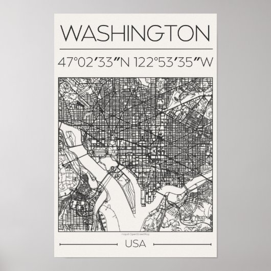 Carte de Washington DC Poster Charbon Moderne Urba (Devant)