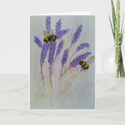 Carte de watercolour de lavande d'abeilles pour ma (Devant)