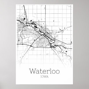 Carte de Waterloo - Iowa - Poster de carte de vill