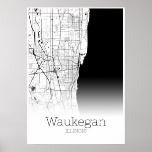 Carte de Waukegan - Illinois - Poster de carte de 