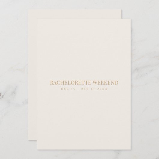 Carte de week-end de bachelorette Script Or & Ivoi (Devant / Derrière)