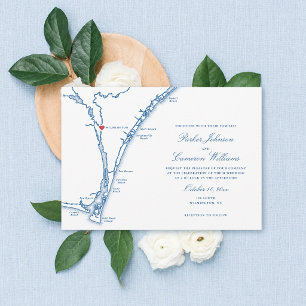 Carte de Wilmington NC Élégante Bleu Nuit Mariage