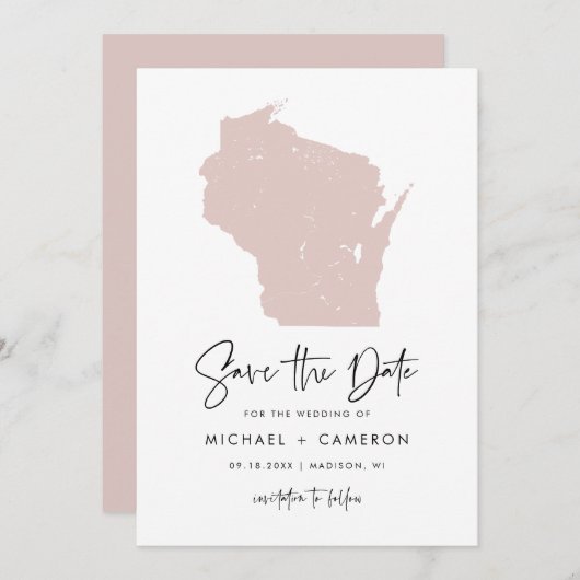Carte de Wisconsin rose vierge Mariage de script m (Devant / Derrière)