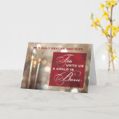 Carte Deacon et femme bougies de Noël L'enfant est né (Fleur jaune)