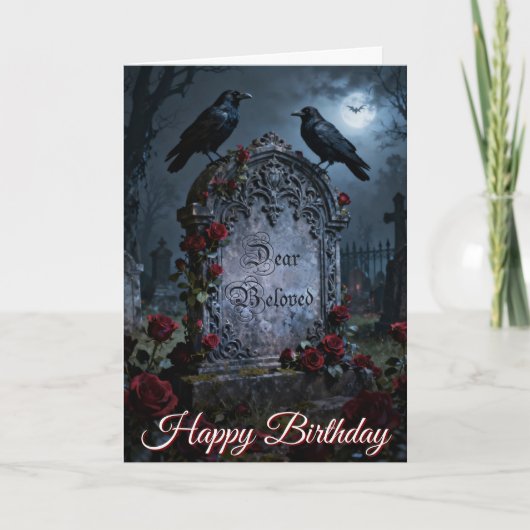 Carte Dear Beloved Gothic Raven & Roses Graveyard (Devant)