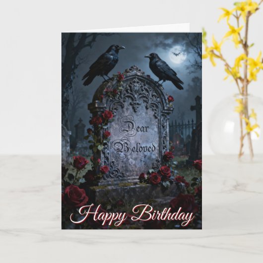 Carte Dear Beloved Gothic Raven & Roses Graveyard (Fleur jaune)